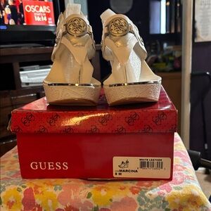Guess Marcina White Wedge Sandals